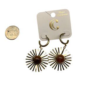 Charming Charlie MSRP $16 Gold & Brown Hypoallergenic Sunburst Dangle Earrings